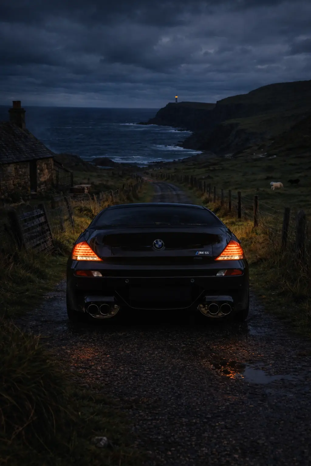 BMW M6 on the coastal lane at dusk