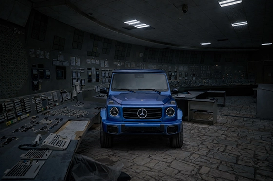 G-Class in a dark control room with its headlights off